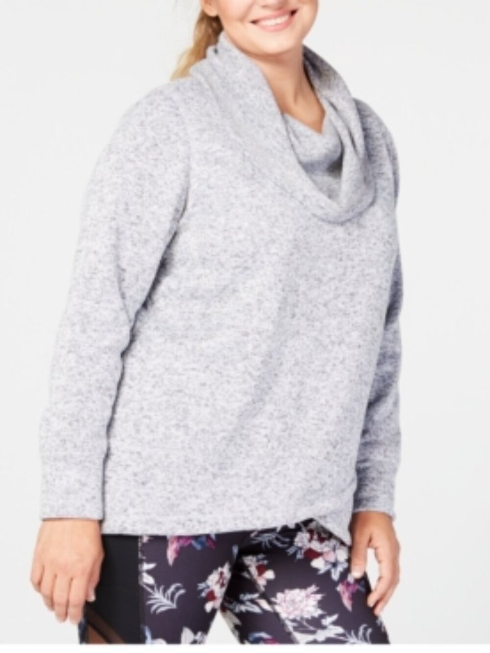 Ideology Womens Activewear Fleece Cowl Neck Pullover Top